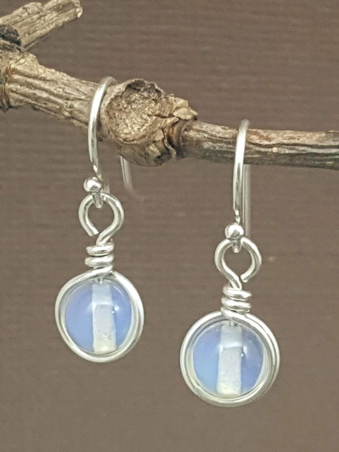 Sterling Silver Opalite Drop Earrings, Handmade Iridescent Glass Dangle Jewelry - Image 3