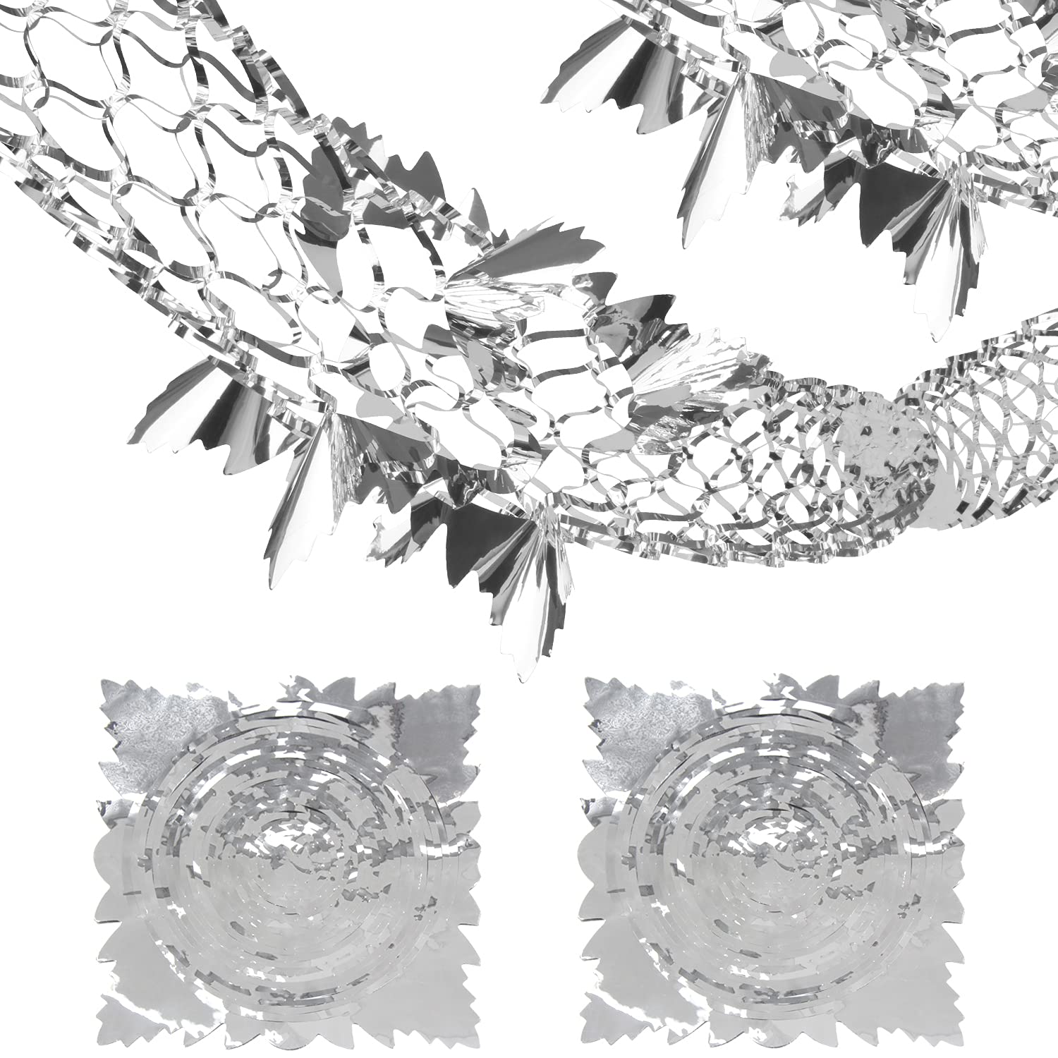 Derayee Sliver 2 Pack Christmas Hanging Decorations, 9Ft Foil Garland Festive Hanging Decorations For Xmas New Year Party Supplies (Sliver)