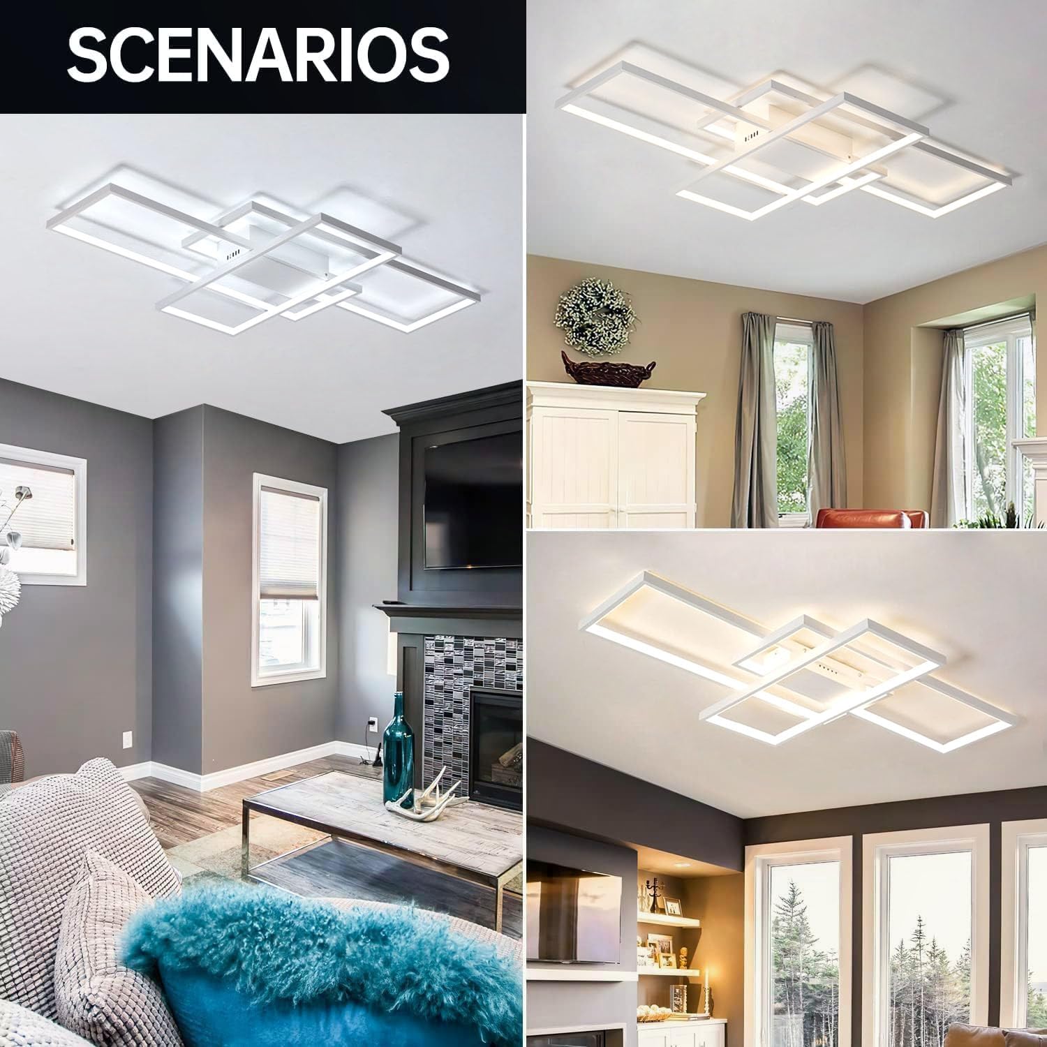 ASJK Lampadari LED a Soffitto Moderni 82W Plafoniere LED a Soffitto, Illuminazione a Soffitto Multifunzionale Geometrica 3000K-6000K per Soggiorno (105cm, Bianco)