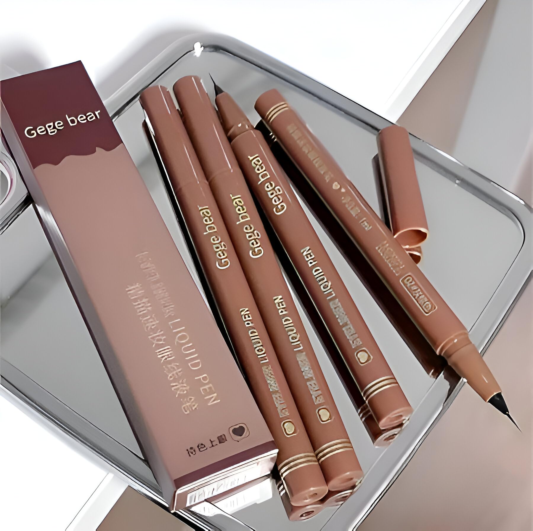 Gege Bear Liquid Eyeliner Pen | Ultra-Fine Tip for Sharp Wing & Cat Eye | Waterproof, Long-Lasting | Smudge-Proof Formula | Slim Brush Tip | 4 Natural Glam Bold Black & Brown Tones Shades | Perfect Eye Makeup for Girls Women (02#Ash Brown, 1ml)-image-31