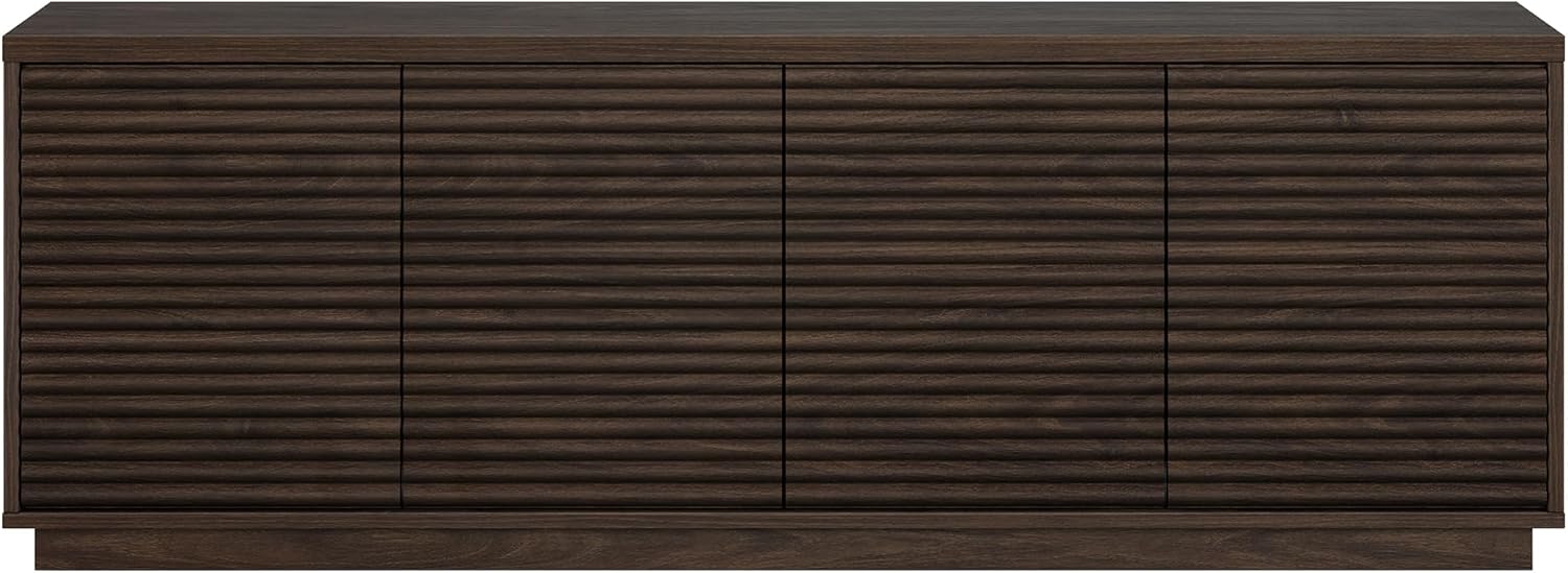 Henn&Hart Fluted TV Stand for TVs up to 78" with 2 Ribbed Storage Cabinets and Adjustable Shelves for Living Room, Family Room, or Office, Warm Brown