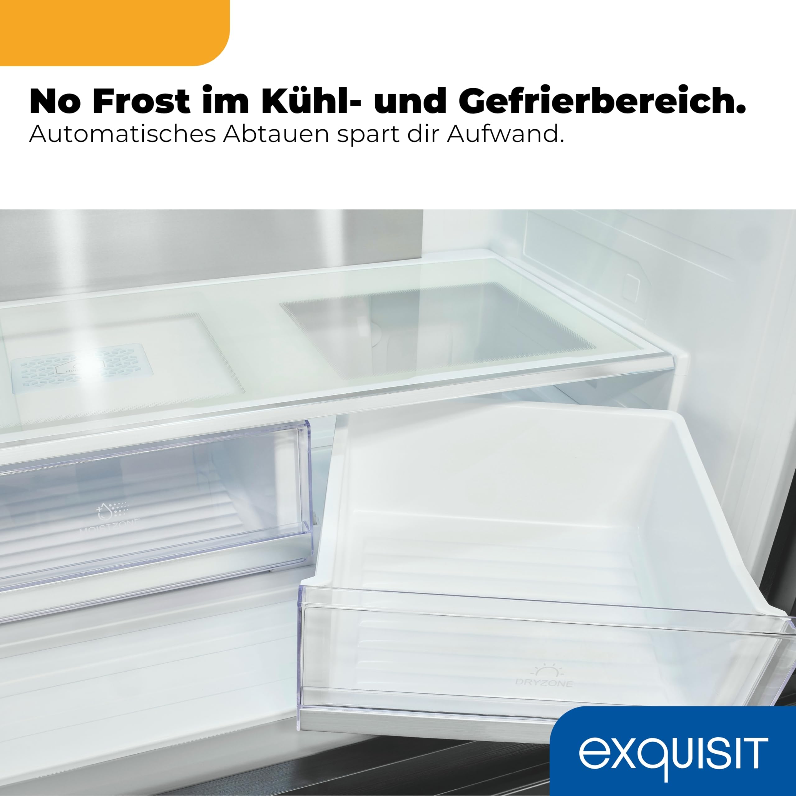 Exquisit French Door Kühl-Gefrierkombination 506 l, No Frost | Inoxlook, Wasserspender, LED, Schnellgefrieren, 183 l Gefrieren, Energieklasse E, 38 dB