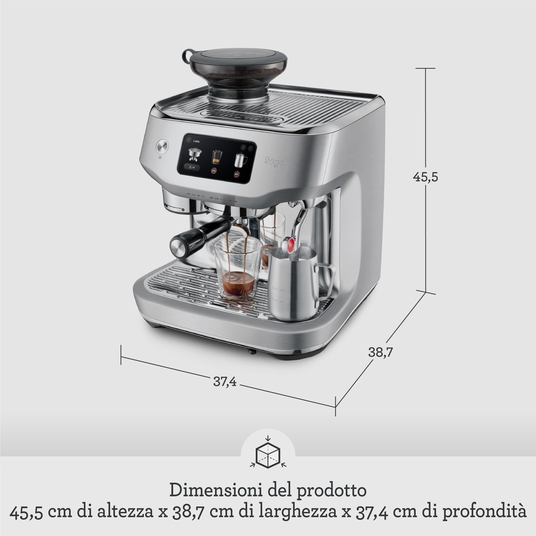 Sage The Oracle Dual Boiler, Macchina da Caffè in Grani, Tartufo Nero | Doppia Caldaia PID, Macine 45 Impostazioni, Portafiltro 58mm Dose 22g, 16 Ricette; Macinatura, Dosaggio e Pressatura Auto