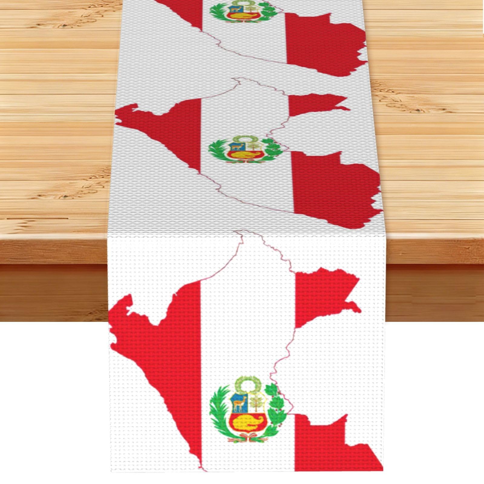 Peru Flag Map Printed Dining Table Runner 13x72 Inch, Non-Fading Decor for Kitchen Dresser Fireplace Mantel