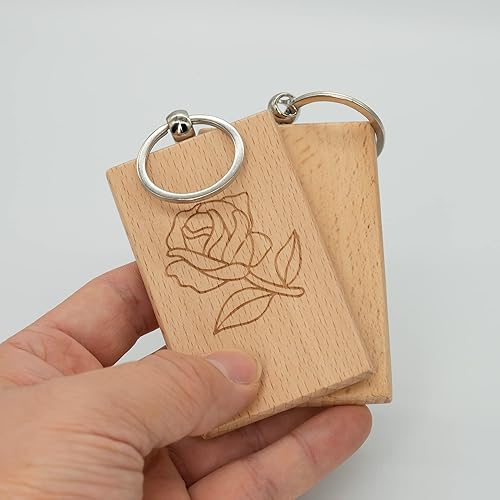 Miniatura 5 de Etiqueta de madera rectangular grande con llavero para grabado, 5 unidades (aproximadamente 3.3 x 2.1 pulgadas), Marrón