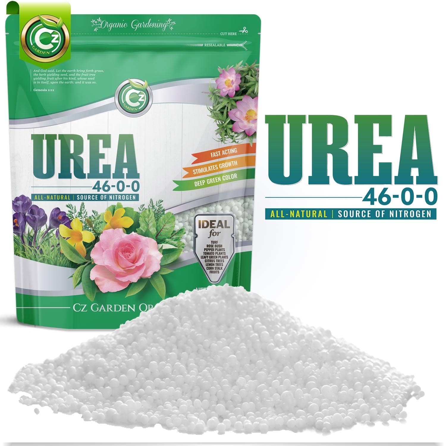 Urea Fertilizer 46-0-0 Made in USA - 5LB Plant Food for Indoor/Outdoor Flowers & Gardens - Promotes Lush Growth - Lettuce, Green Lawns, Fruit, Vegetables, Citrus Trees, Tie Dye Granules Prills