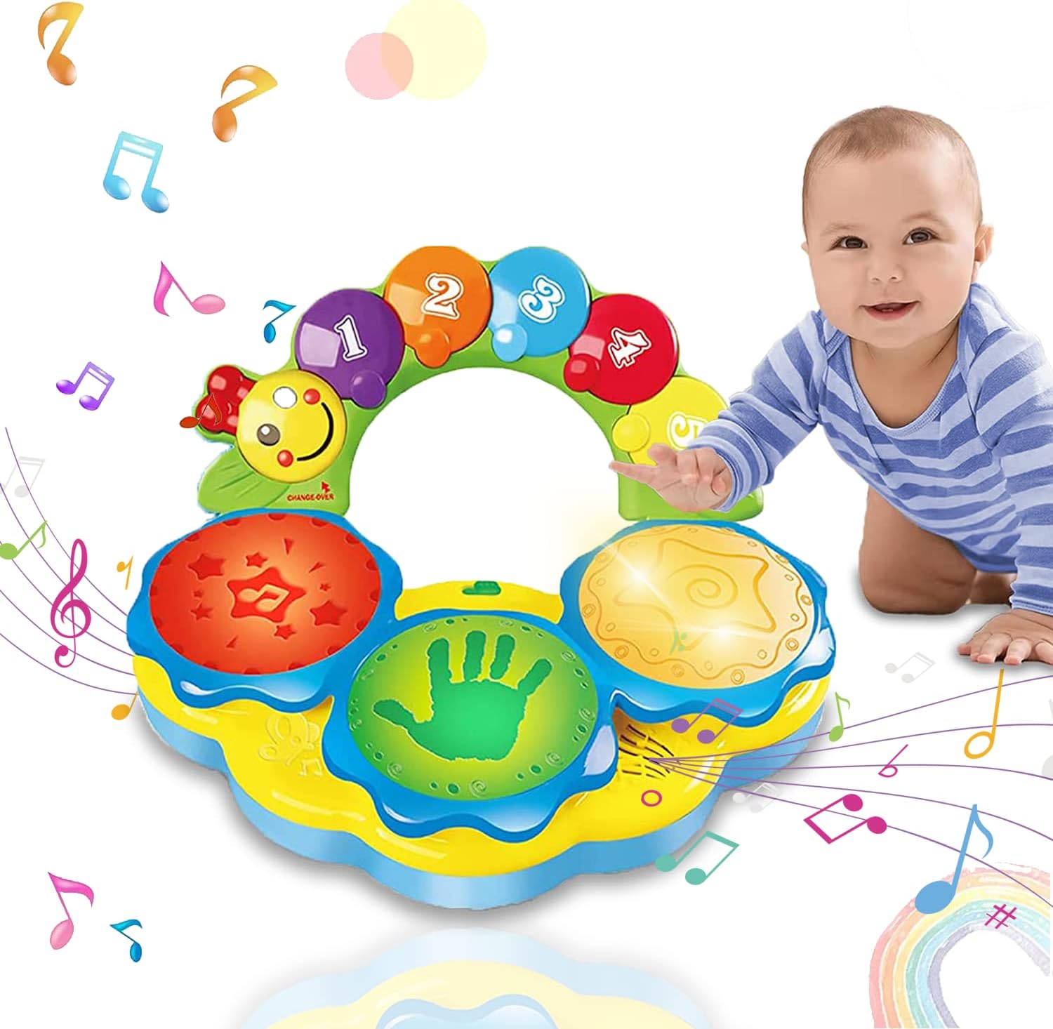 Portable Musical Drums Piano Musical Instrument Baby Toys 6 to 12 Months Early Education Music/Lights/Funny Sounds Toys for 1 2 3 4 Year Old Boys Girls Toddlers Kids