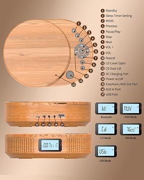 Portable CD Player & Bluetooth Speaker Combo, Rechargeable Boombox