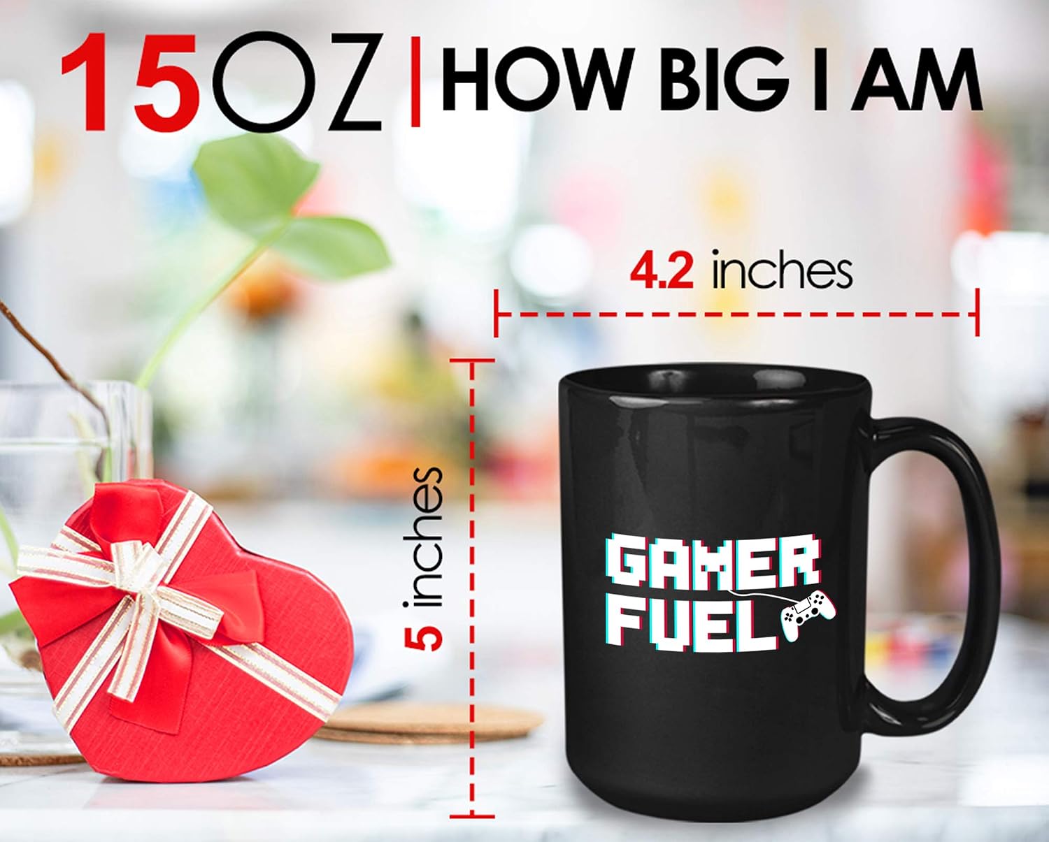 Bubble Hugs Gamer Coffee Mug - gamer fuel - Video game present for Friends and family fun player Novelty Cup Great Present Idea For Men or Women(Black,15oz)