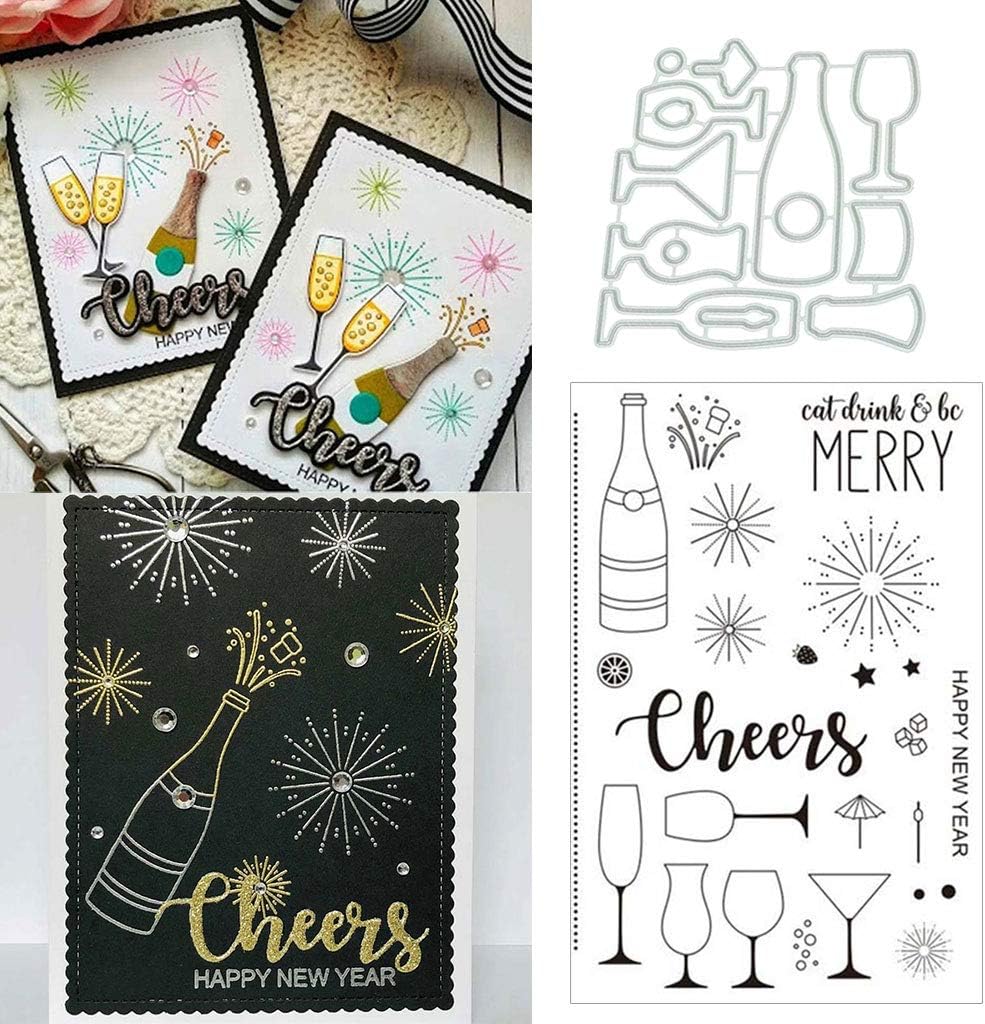 Wine Glass Silicone Clear Stamp and Die Sets for Card Making, DIY Embossing Photo Album Decorative Craft