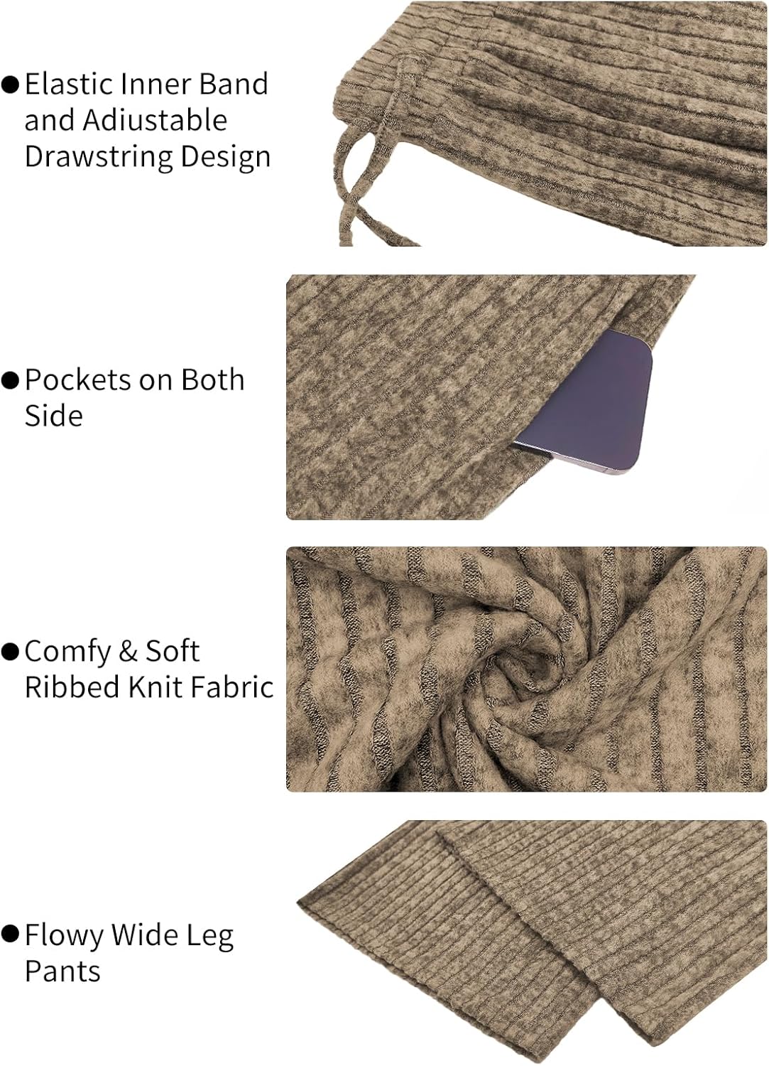 Plus Size Khaki Pants for Women Wide Leg Pants Loose Fit Palazzo Lounge Drawstring High Waist Casual Elastic Trousers 3X - Image 4