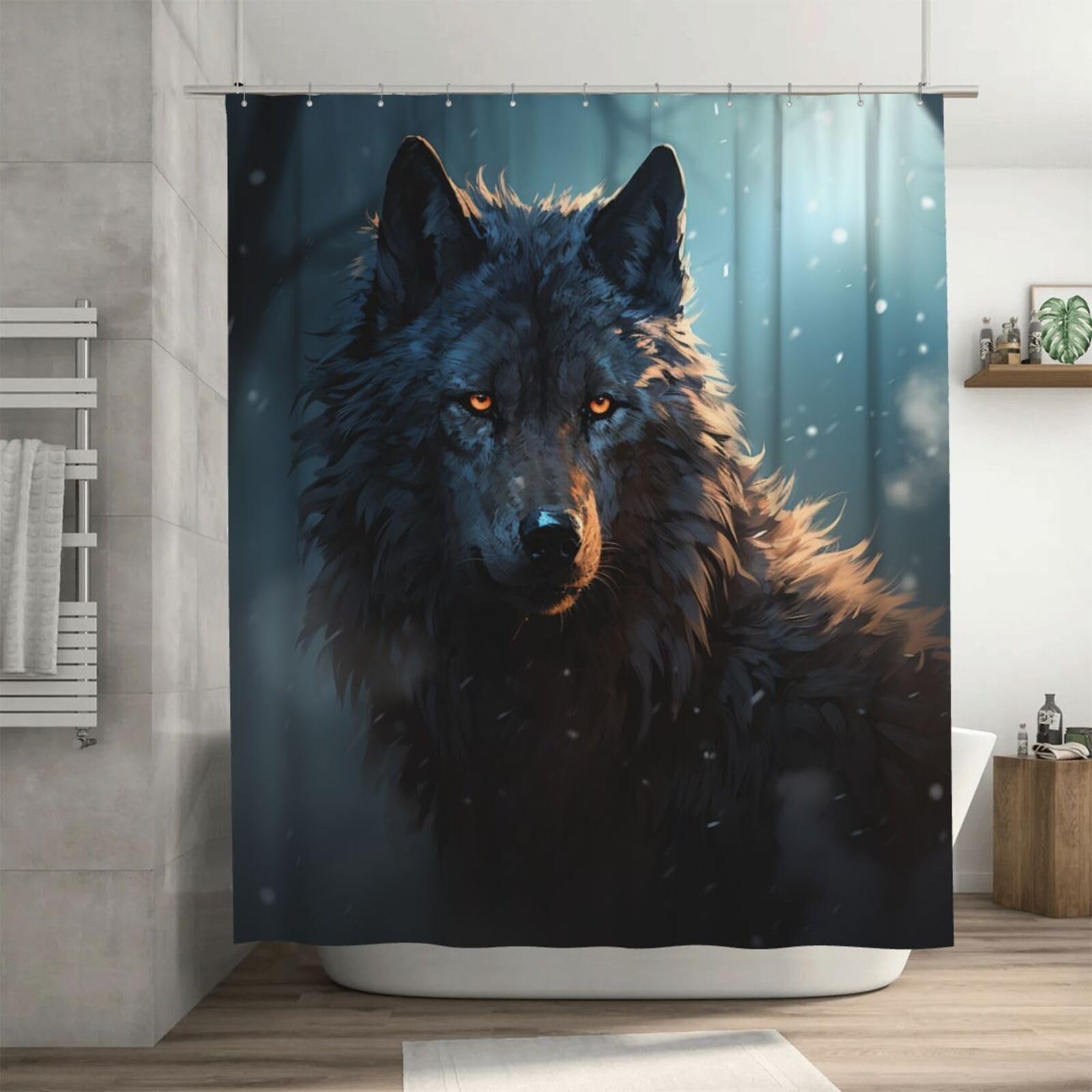 Rideau de douche loup pour créer une ambiance nature sauvage dans votre salle de bain