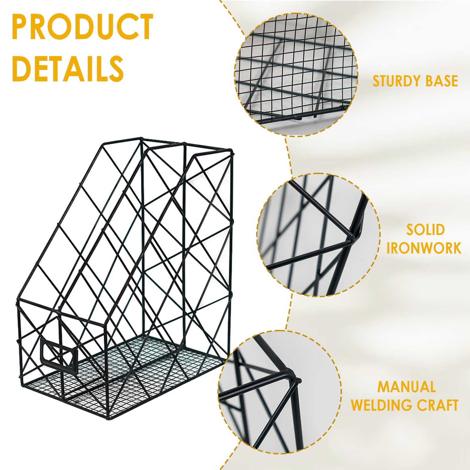 Moderno organizer geometrico in metallo per scrivania, 20,3 x 25,4 x 30,5 cm, in rete di ferro, per documenti da scrivania, per forniture per ufficio, supporto verticale per libri e cartelle (bianco)