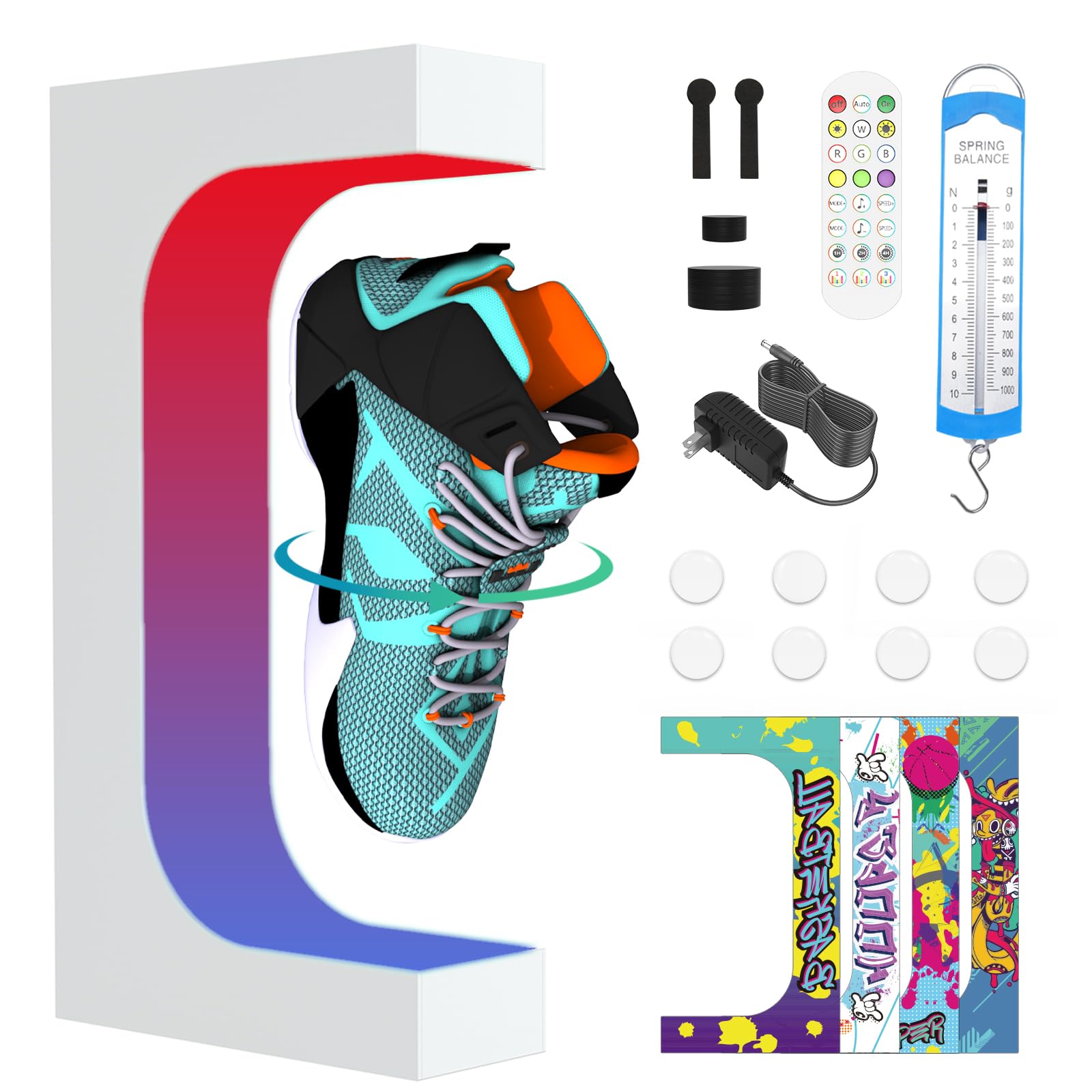 Levitating Sneaker Display, Magnetic Floating Shoe Display Stand with 360° Auto Rotation & LED Light, Levitation Sneaker Holder Rack for Shoes