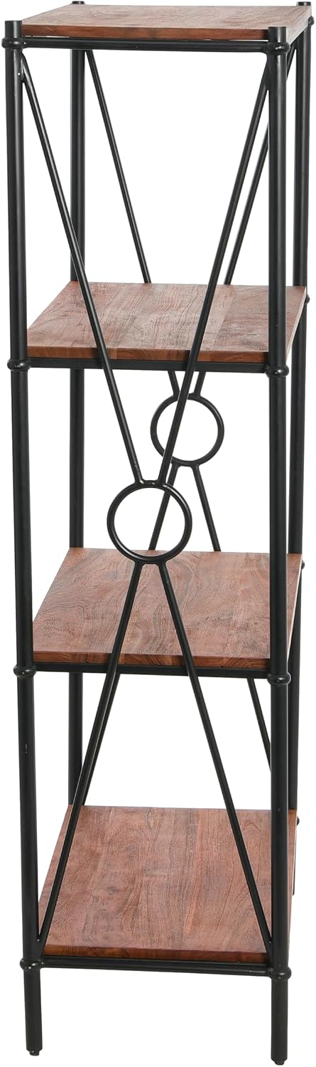 Creative Co-Op Saratoga Rustic Solid Wood and Metal 4 Shelf Open Storage Bookshelf, Warm Walnut Finish