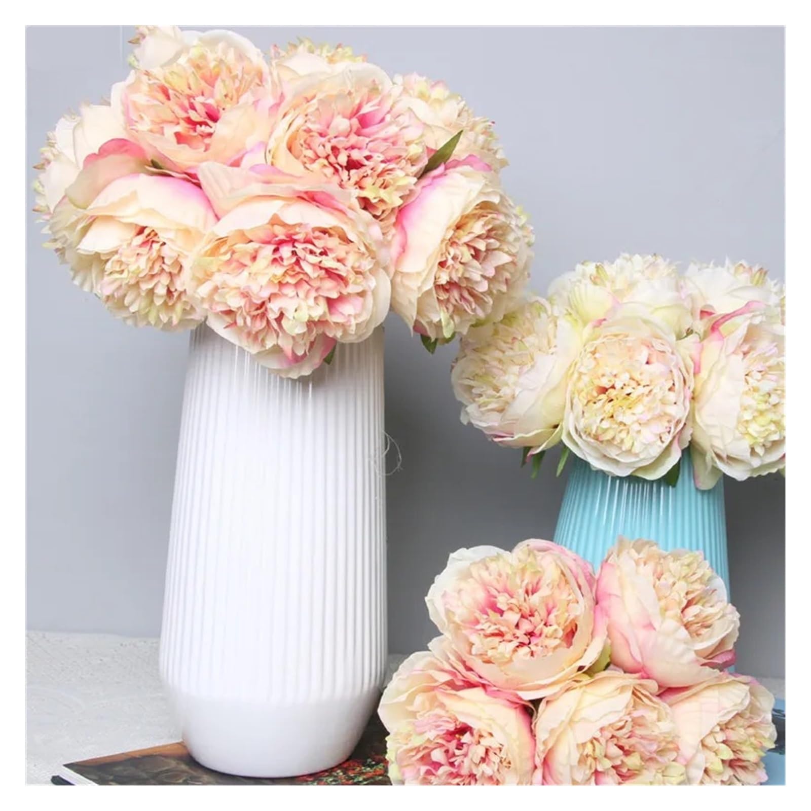 Flores Artificiales, 5 Cabezas, peonías de Seda Grandes, Ramo de Novia, decoración para Centro de Mesa de Boda, peonías de Seda, Flores, Mac