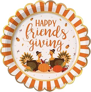 Friendsgiving Paper Plates, 50 Count Disposable Thanksgiving Dinner Plates, Happy Friendsgiving Party Decor Supplies, Funny Fall Autumn Turkey Thanksgiving Home Dinner Table Decorations, 9 inch