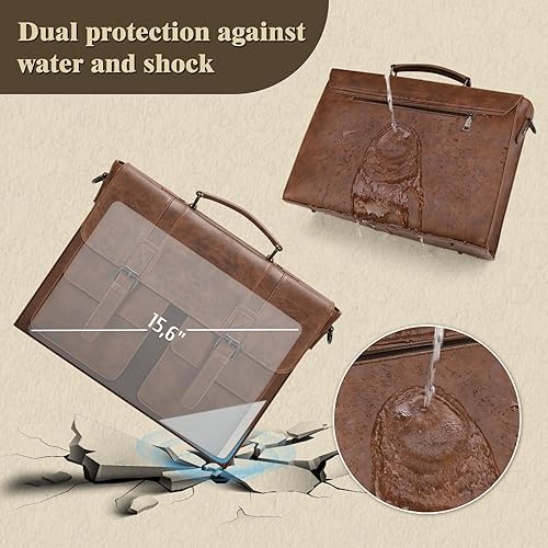 Miniatura 2 de Bolsa de mensajero de cuero para hombres 15.6 pulgadas vintage bolsa portátil maletines impermeables para hombres bolsa de computadora bolsa para el