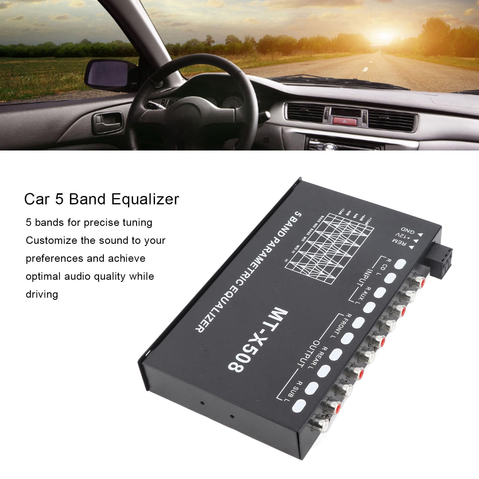 Equalizer Car Audio, Adjustable 5 Bands Precise Tuning Eq Tuning Crossover Amplifier Car Graphic Equalizer