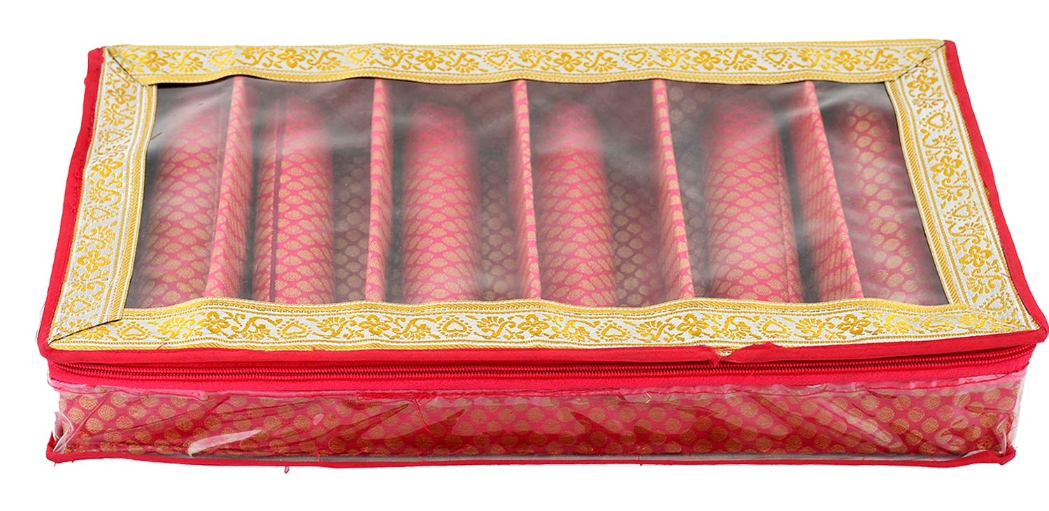 Kuber Industries Exclusive Polka Dots Design Brocade Hardboard Six Rod Bangle Box (Pink) -CTLTC38853