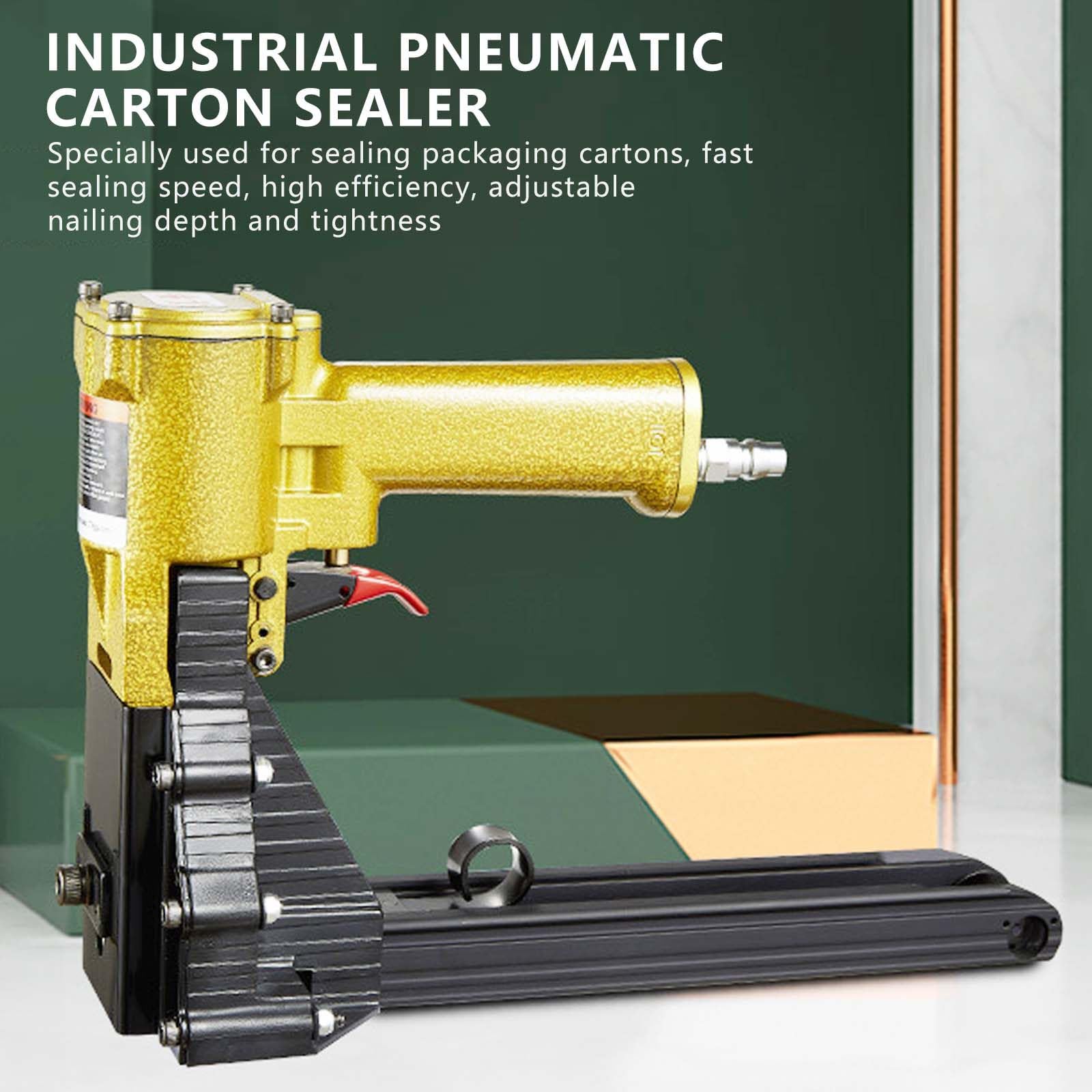 vnmudzeo Pneumatic Carton Closing Stapler Hand-held,Portable Corrugated Carton Stapling Equipment,with 100 Staples(34.7 mm Crown/18 mm/22 mm Leg Length),18mm