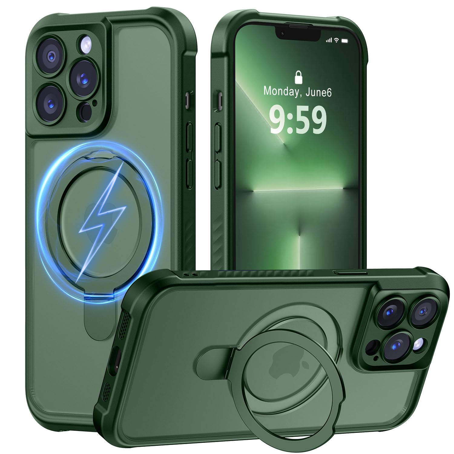MOCCA Magnetic for iPhone 13 Pro Case with Stand,Dark Green