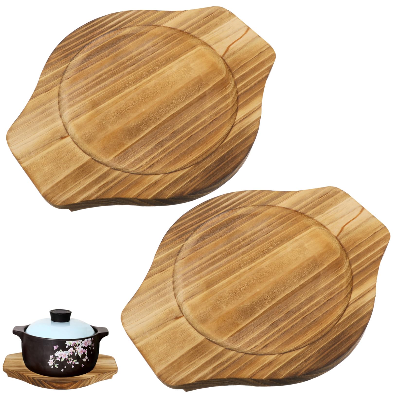 Tapete multifunción para cazuela de madera con agarradera resistente, pack de 2 piezas