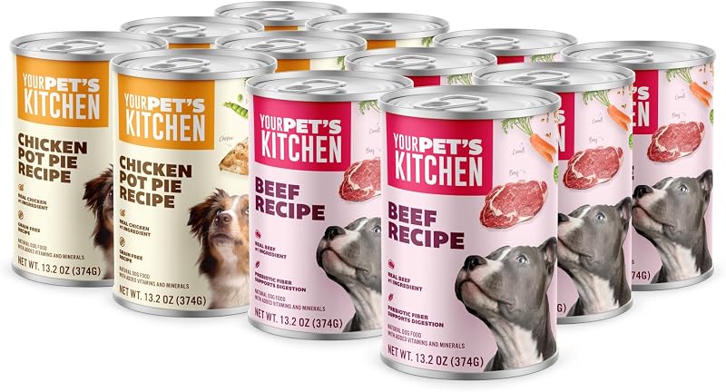 Ração úmida para cães adultos YOUR PET'S KITCHEN, sabores frango e carne bovina, 374 g, pacote com 12
