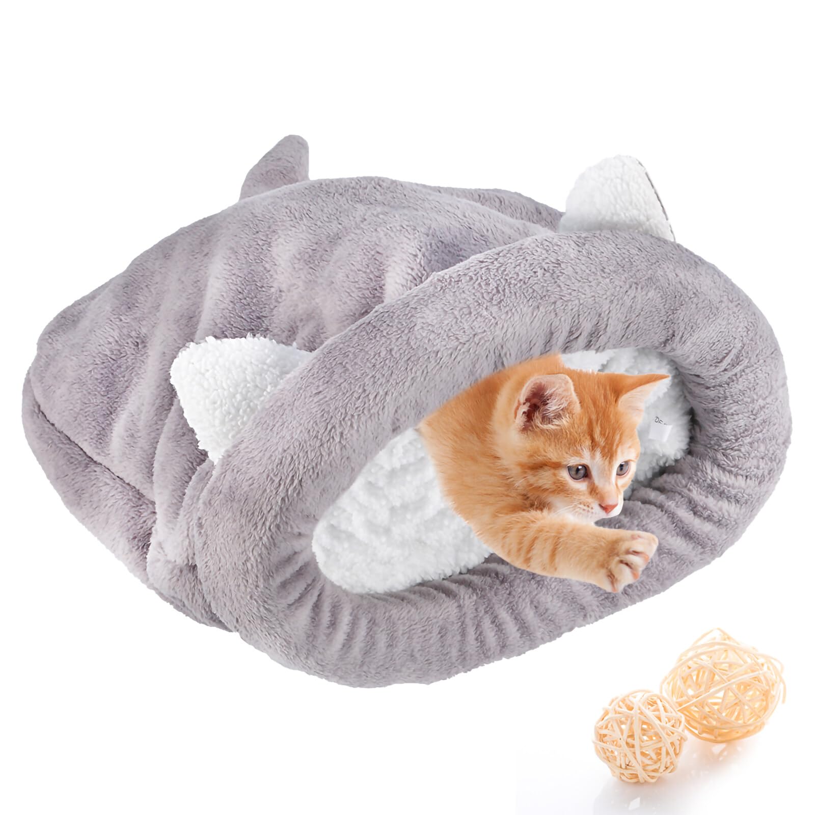 NCONCO Sac de couchage pour chat, chat - Chaud et confortable - Auto-chauffant - Grotte à moitié couverte - Pour chats et chiots (gris, M)