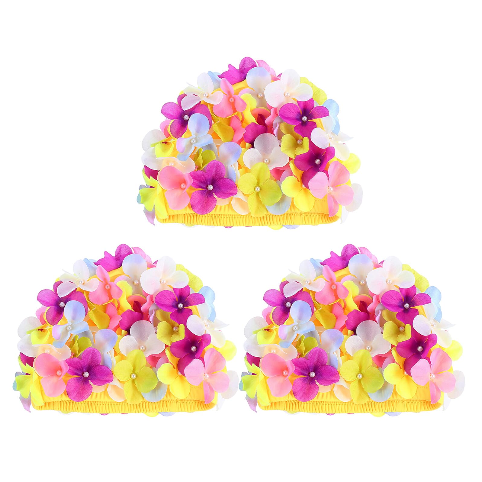 Hemobllo 3piezas Gorro de Natación para Mujer Floral Unidades Elástico de Chinlon para Pelo y Cuidado del Cabello Piscina