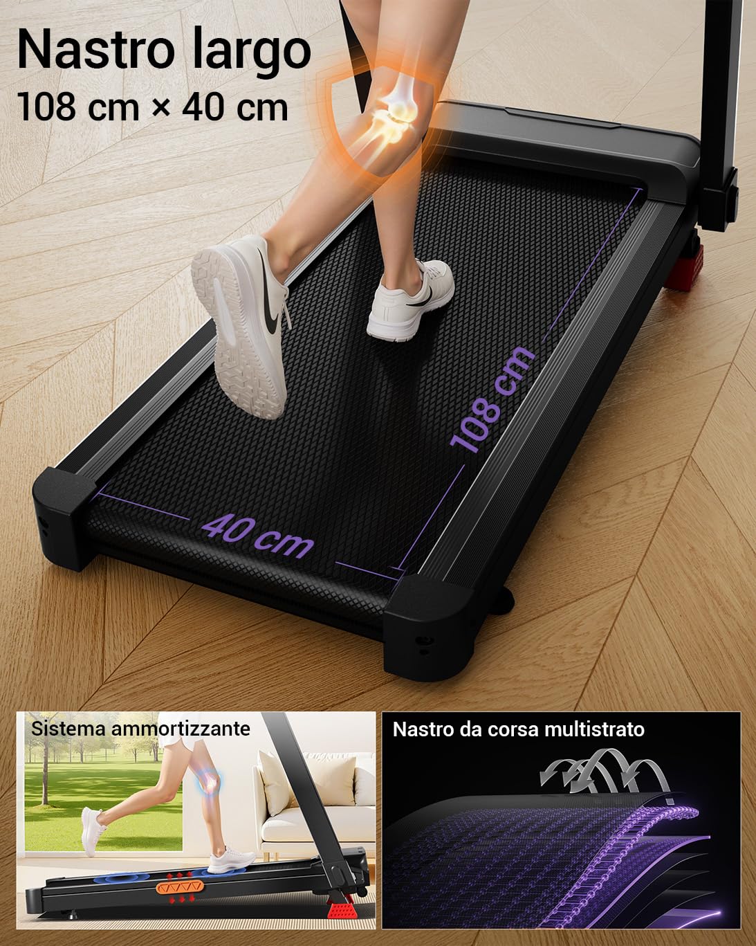 UMAY Tapis Roulant con Inclinazione 20% Automatica, Carico Massimo 180 KG | 14KM/H Tapis Roulant Elettrico con Console Regolabile su 4 Livelli, 3,5 HP Tapirulan Pieghevole