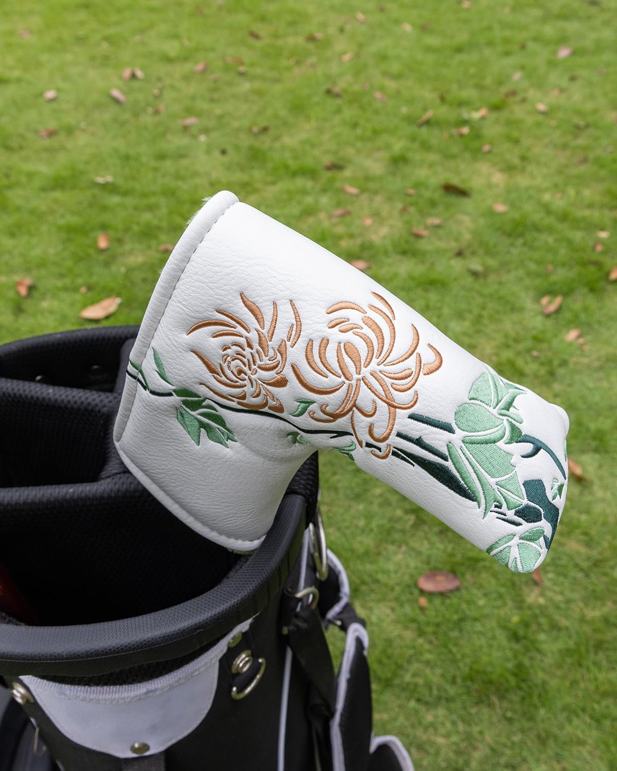 Floral Style Golf Head Covers, Chrysanthemum Golf Club Covers for Drivers, Fairway Woods, Hybrids, Mallet and Blade Putter Golf Headcovers with Advanced Embroidery Soft Lined for Most Brands - Autumn
