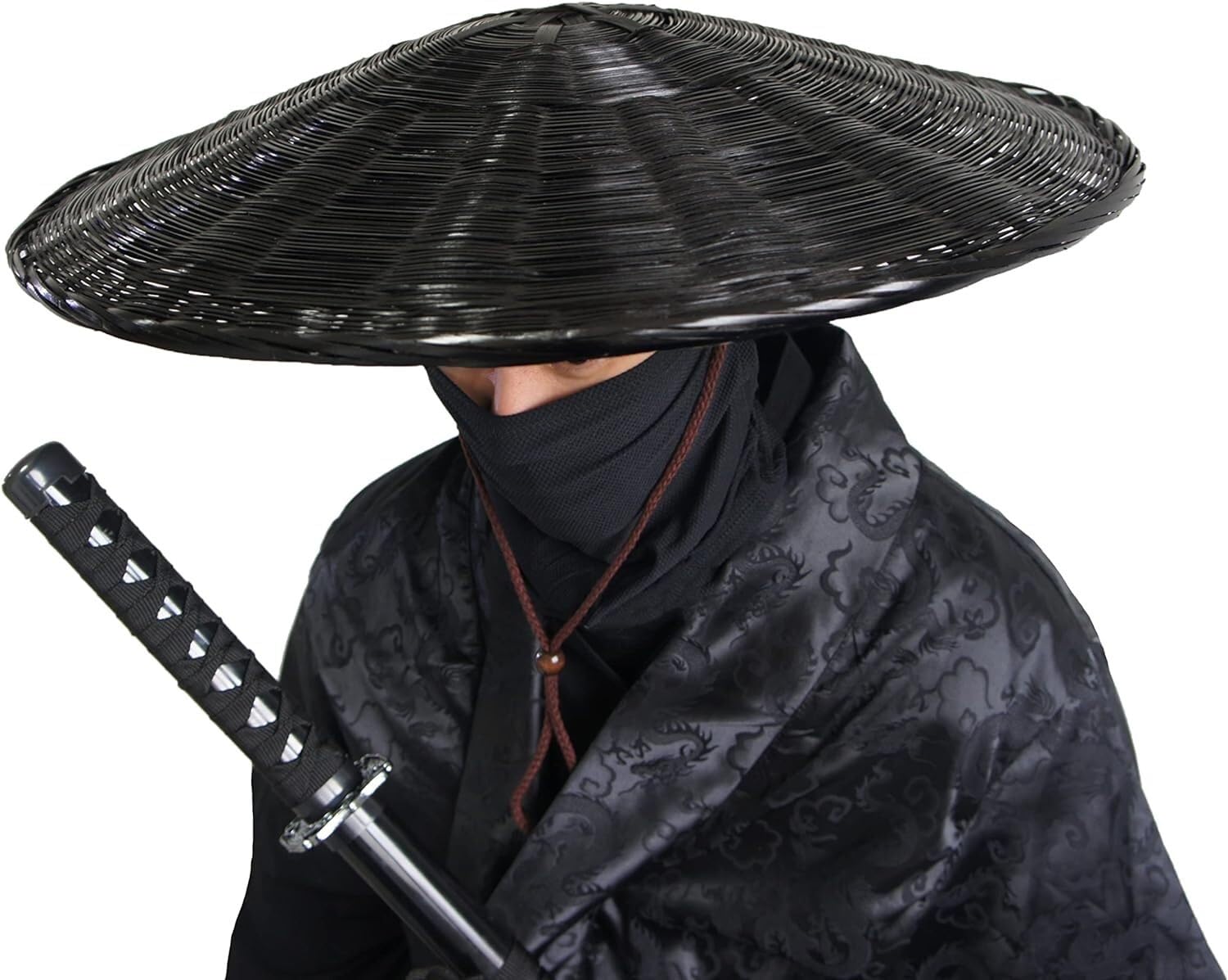 Cappello di bambù Cinese, Cappello da Cosplay Tradizionale da spadaccino Samurai, Cappello Cinese in bambù, Diametro 21" x profondità 4"(Svart)