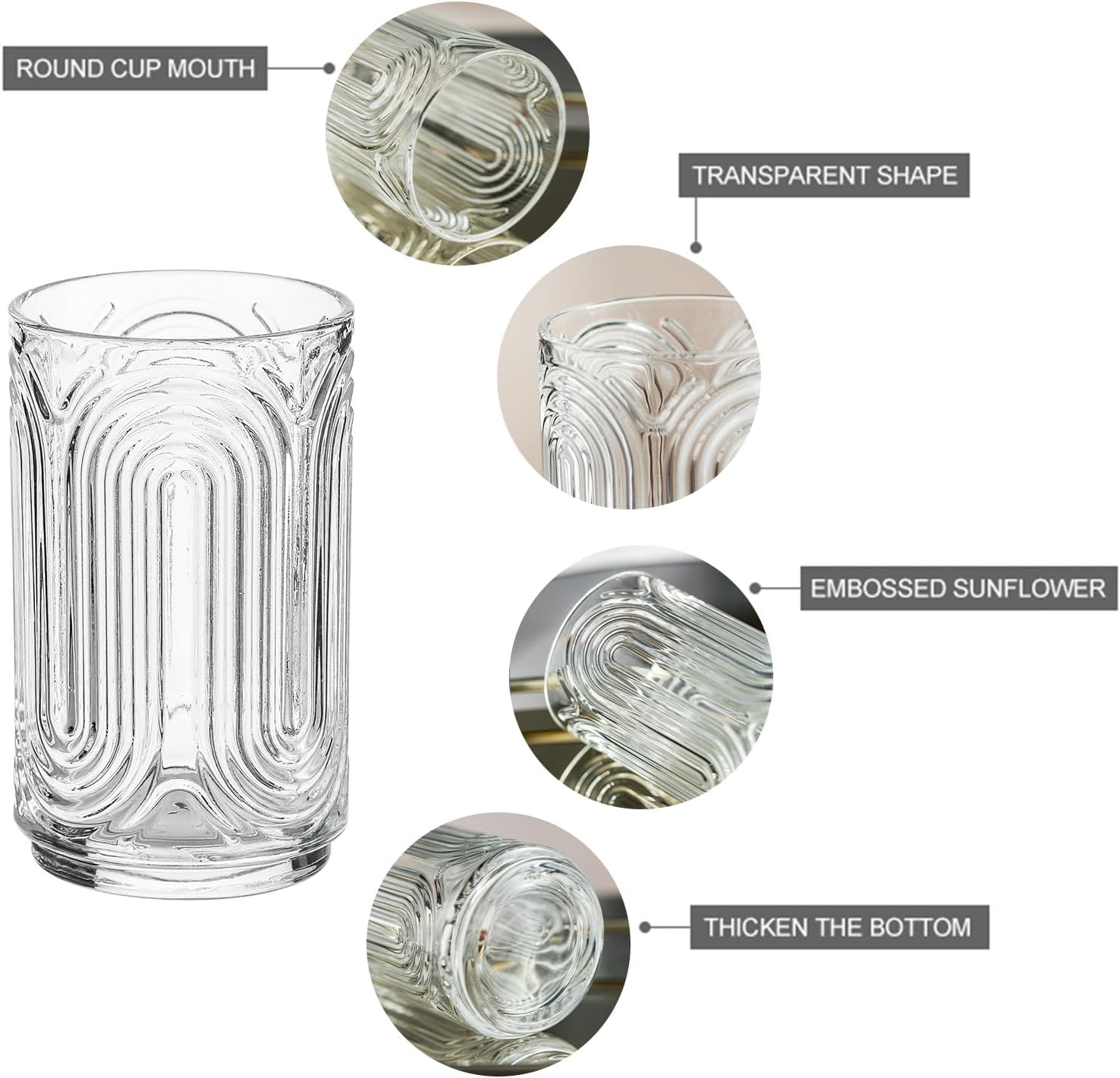 INSETLAN Set of 6 Vintage Glassware - 14 oz Water Drinking Glasses, Art Deco Ripple Glass Cup, Cocktail Glasses, for Bar Beverages Ice Coffee Juice, Housewarming Presents, New House Essentials - Image 8