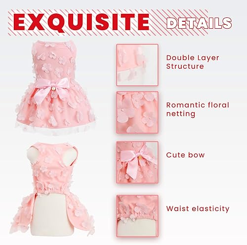 Miniatura 4 de Laifug Vestido de perro con estampado de cachorro, vestido de princesa para perro, ropa de fiesta linda (rosa, M)