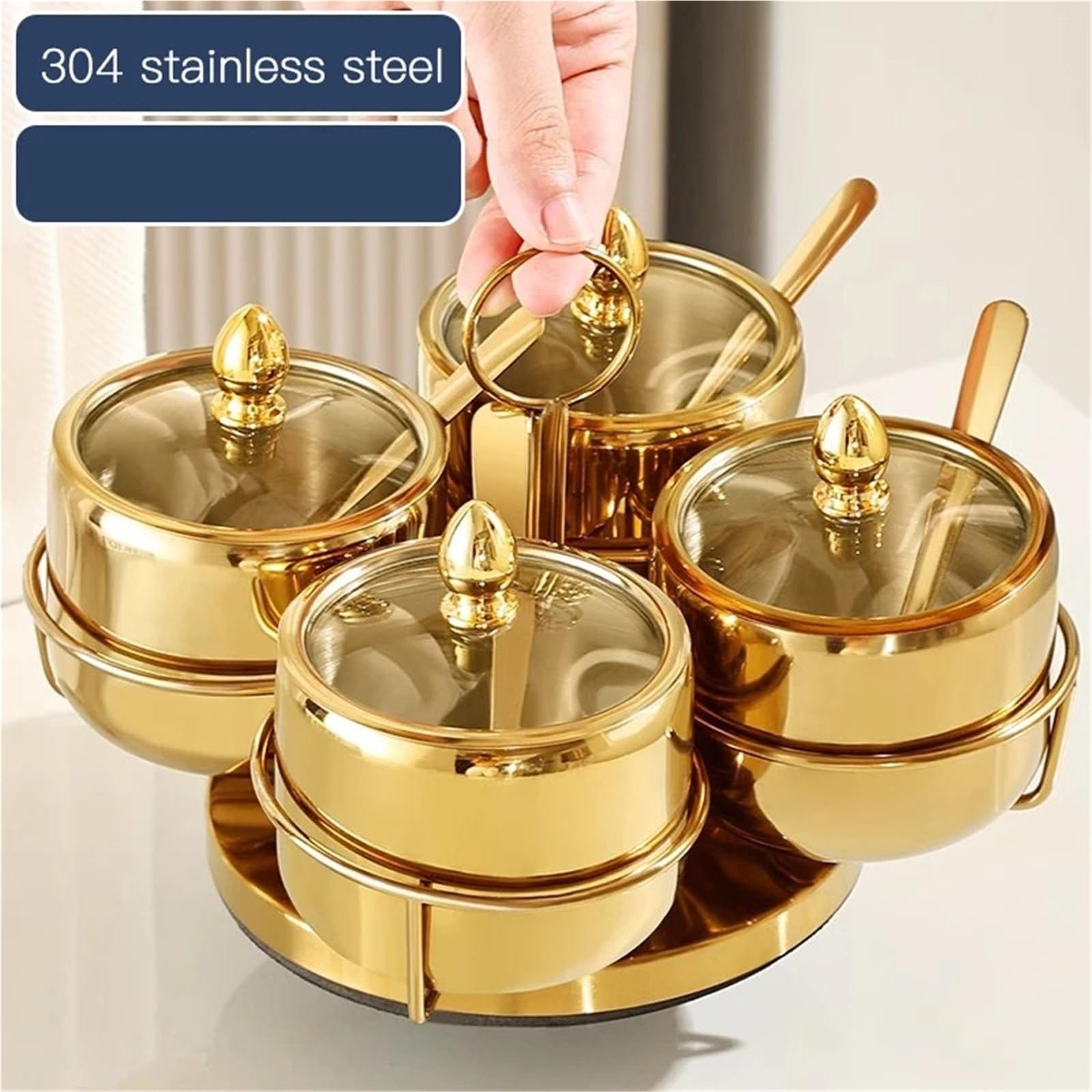 Gewürzbehälter aus Edelstahl Pfeffer- und Salzstreuer aus Edelstahl 304, Pfefferglas, Restaurant-Tisch-Gewürzflasche, goldene Streudose(Rotation type 2)