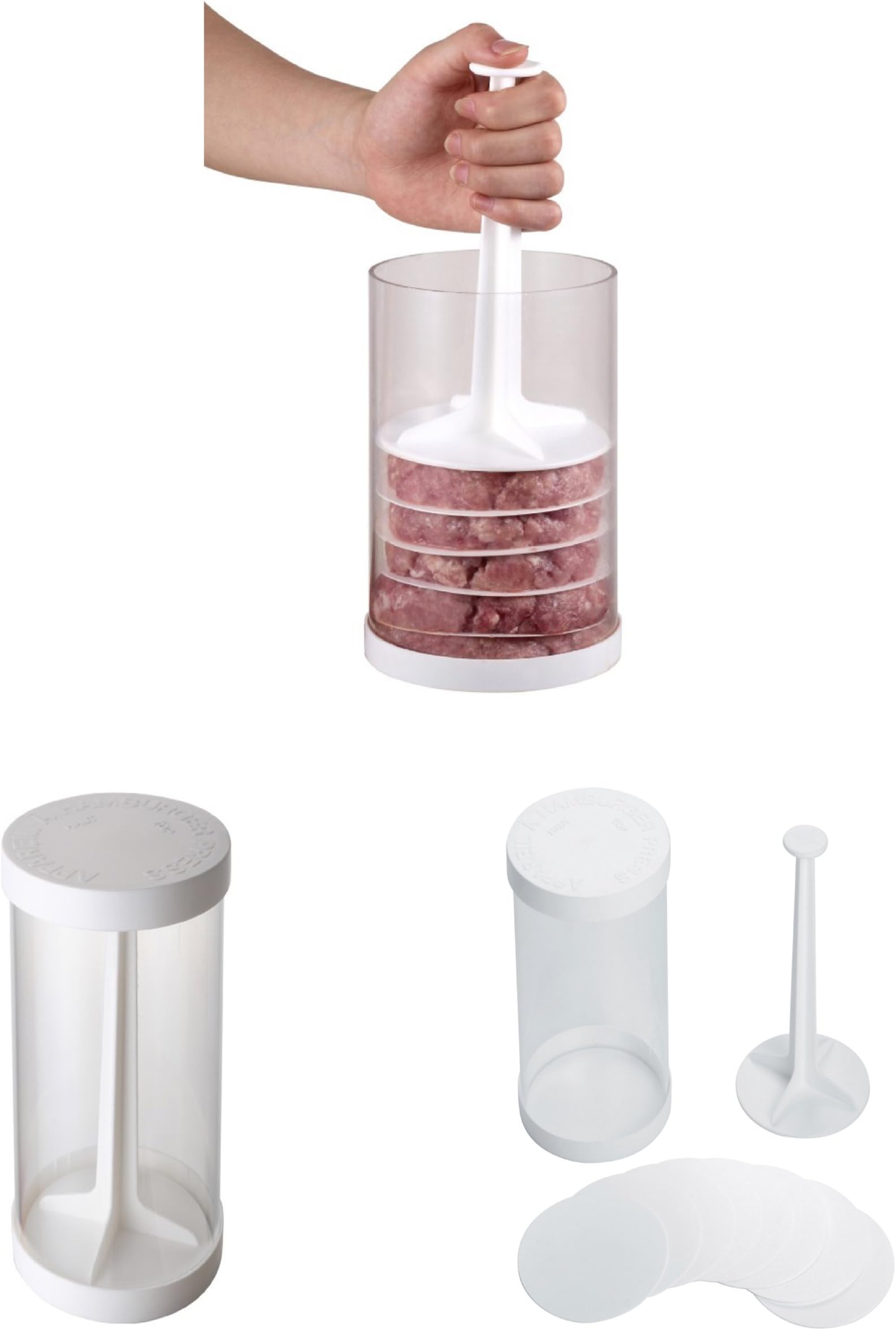 HAMBURGER PRESS WITH 8 PATTY DIVIDER DISCS