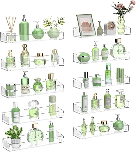 Miniatura 10 de 2 estantes flotantes de acrílico para pared, estantes de acrílico transparente de 15 pulgadas, estante de baño con dos tipos de instalación, estante