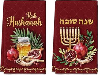 Artoid Mode Candle Pomegranate Honey Pot Rosh Hashanah Kitchen Towels Dish Towels, 18x26 Inch Farmhouse Decoration Hand Towels Set of 2