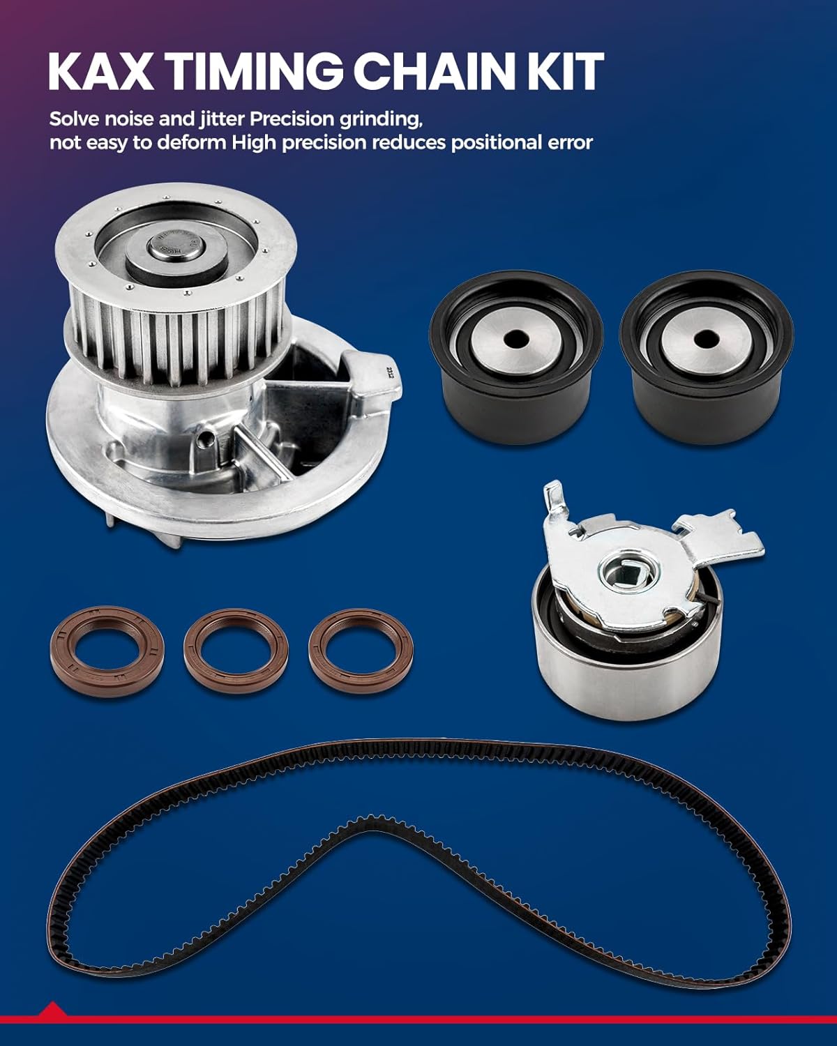 KAX Timing Belt Kit with Water Pump Compatible with Suzuki Forenza 2004-2008, Daewoo Nubira 1999-2002 2.0L, OE# 92063917, 92064250, 96353151