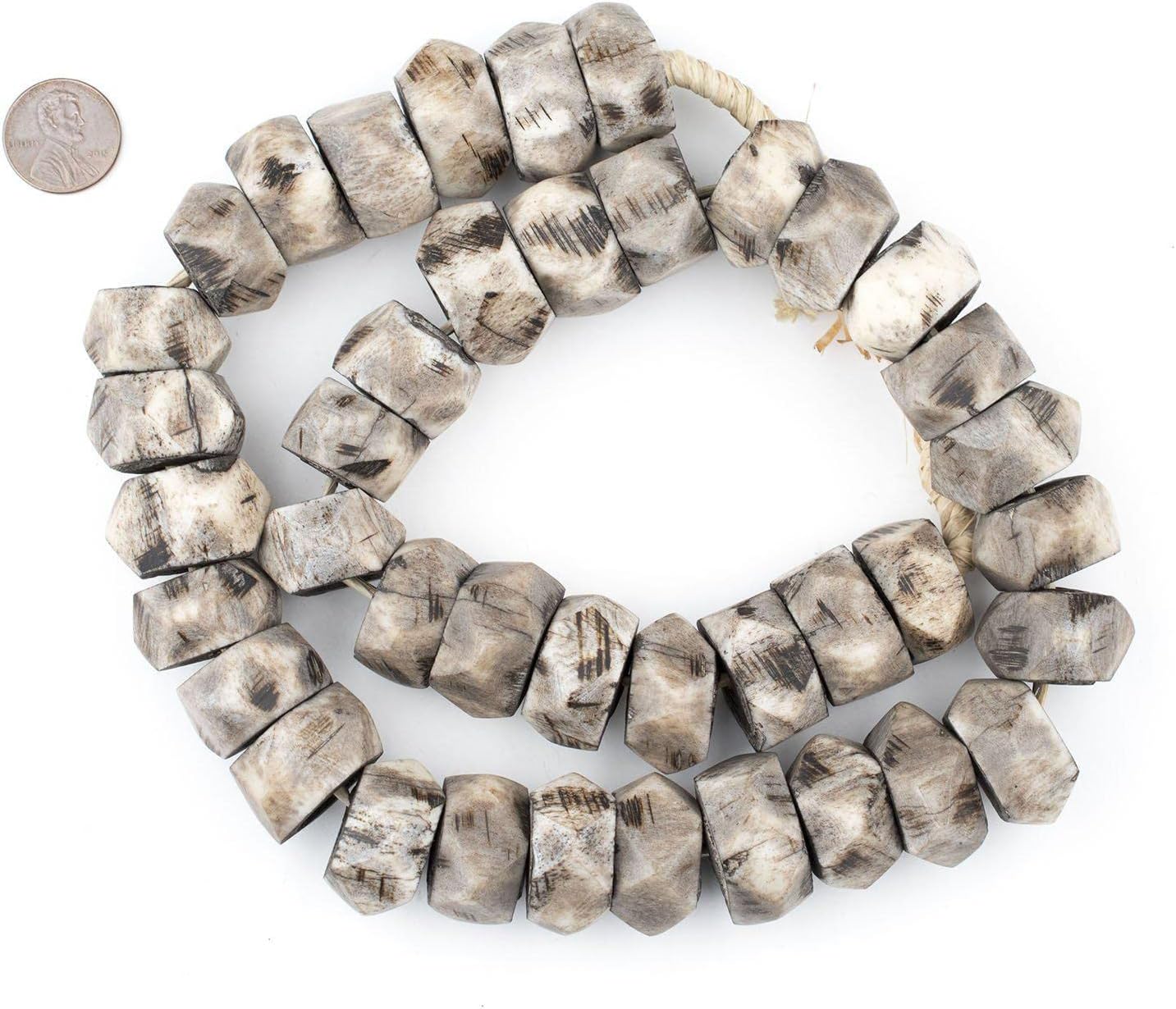 The Bead Chest Grey Bone Beads Faceted 24mm Kenya African Large Hole 26 Inch Strand Handmade