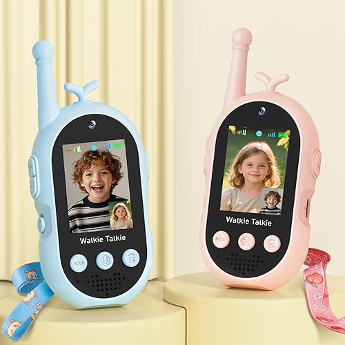 Vista 12 de Walkie Talkie para niños con video: paquete de 2 juguetes recargables para niños pequeños con cámara HD y cambiador de voz, juguetes de regalo