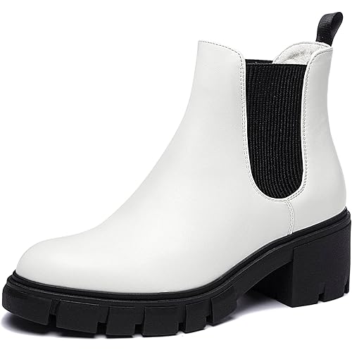 Athlefit Women's Chelsea Boots Fashion Lug Sole Chunky Heel Slip on Elastic Ankle Booties
