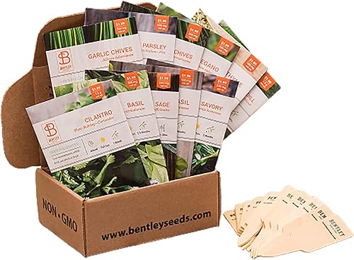 Bentley Seed Garden Paquete variado  Semillas de vegetales tradicionales sin OMG para plantar, colección de hierbas surtidas, 11 paquetes de hierbas