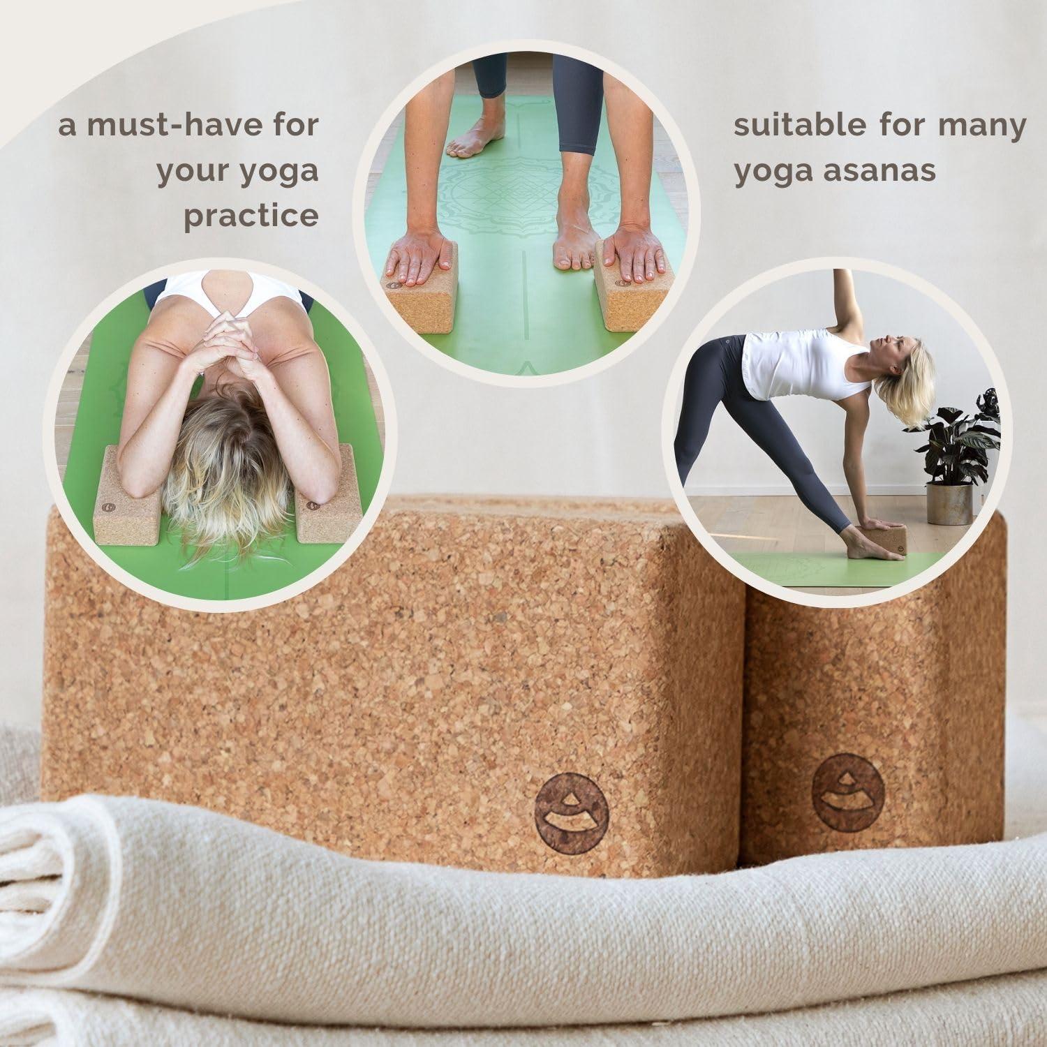 Bodhi Blocco da yoga in sughero | singolo e come set | 100% sughero naturale – Lotto universale per yoga | Ecologico e sostenibile | Strumento per le tue asana, stretching e rigenerazione