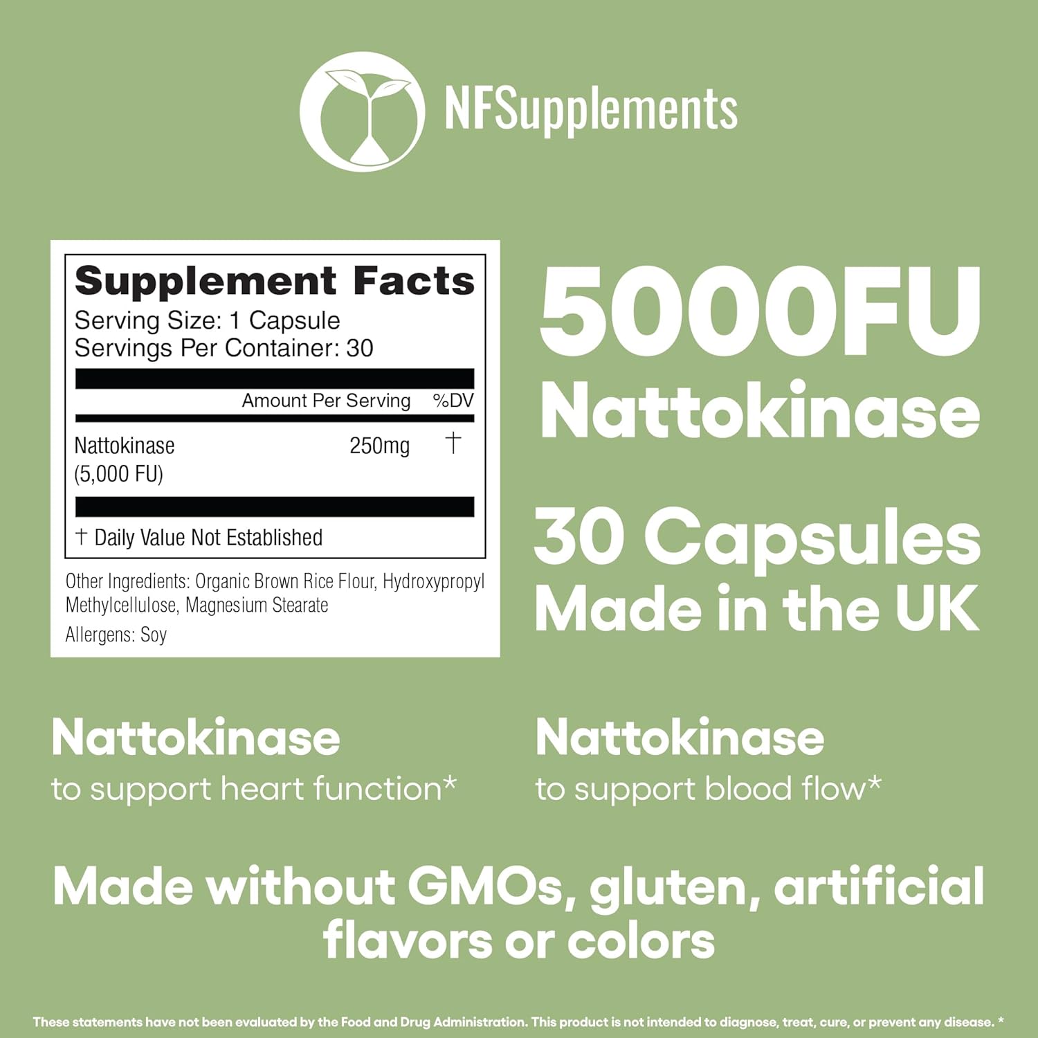 Nattokinase 5000FU Arterial Support - Targets Plaque | Third Party Tested Verified Quality | 30 Vegetarian Capsules | Non-GMO, Gluten Free, Vegan Friendly | Natural Ingredients Health Supplement (30)