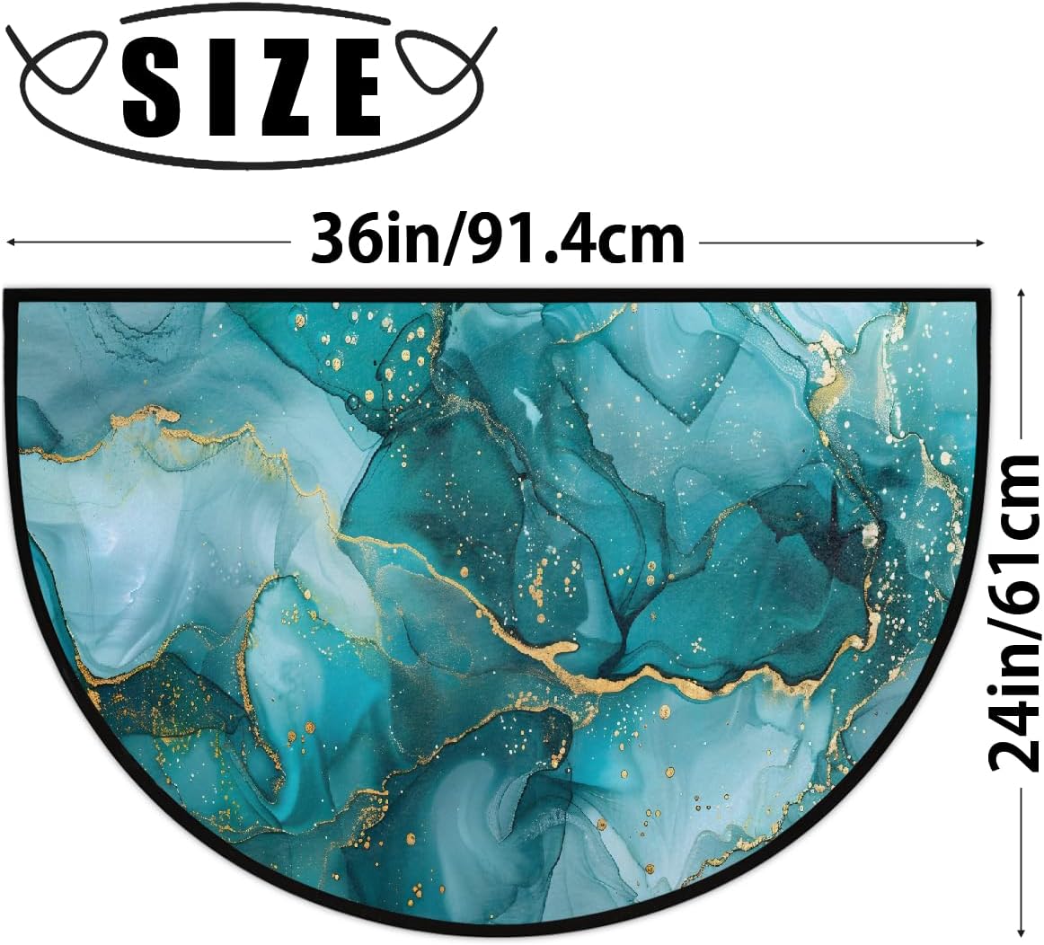 Half Round Door Mat Marble Gold Abstract Half Moon Rug Washable Half Circle Area Rugs Indoor Entrance Non Slip Semi Circle Bathroom Rugs Floor Carpet for Kithen Bedroom Fireplace Decor