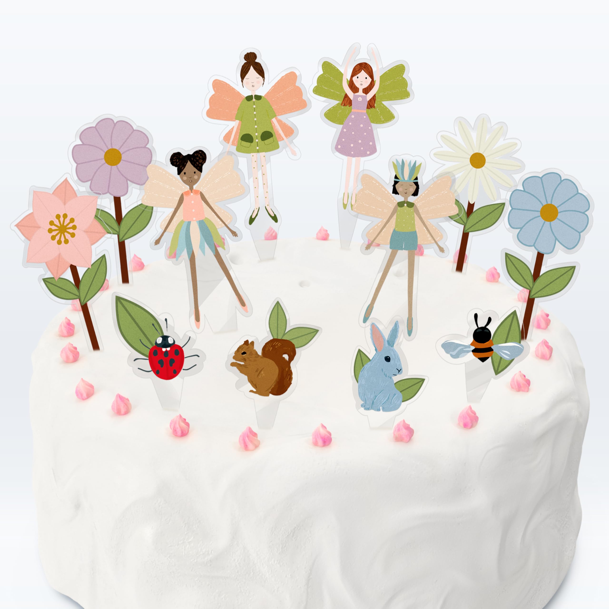 CheerlandWoodland Fairy Cupcake Toppers - 24 Count Woodland Theme Cake Decorations for Girls Birthday Baby Shower - Cup Cake Topper Decors for Fairy Theme Tea Party Decorations
