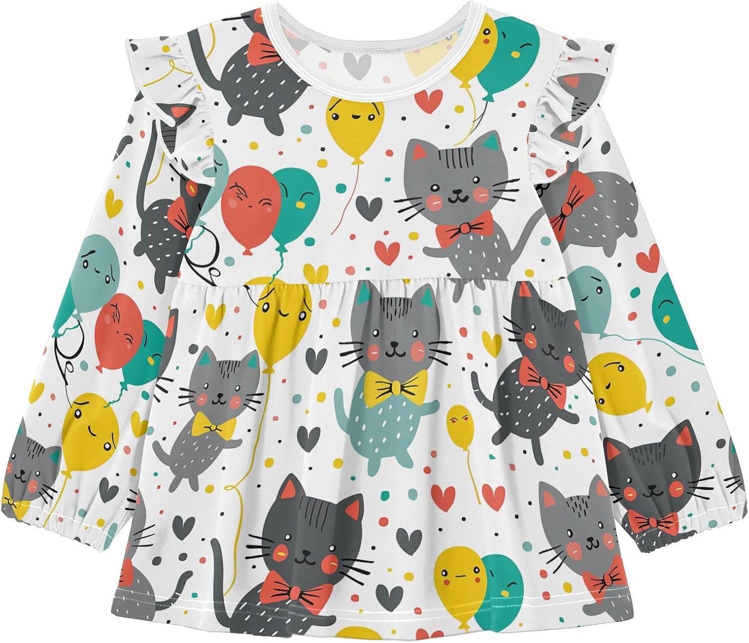 visesunny Toddler Clothes for Girls Silly Cat Long Sleeve Fall Shirts Cotton Top with Ruffle Collar