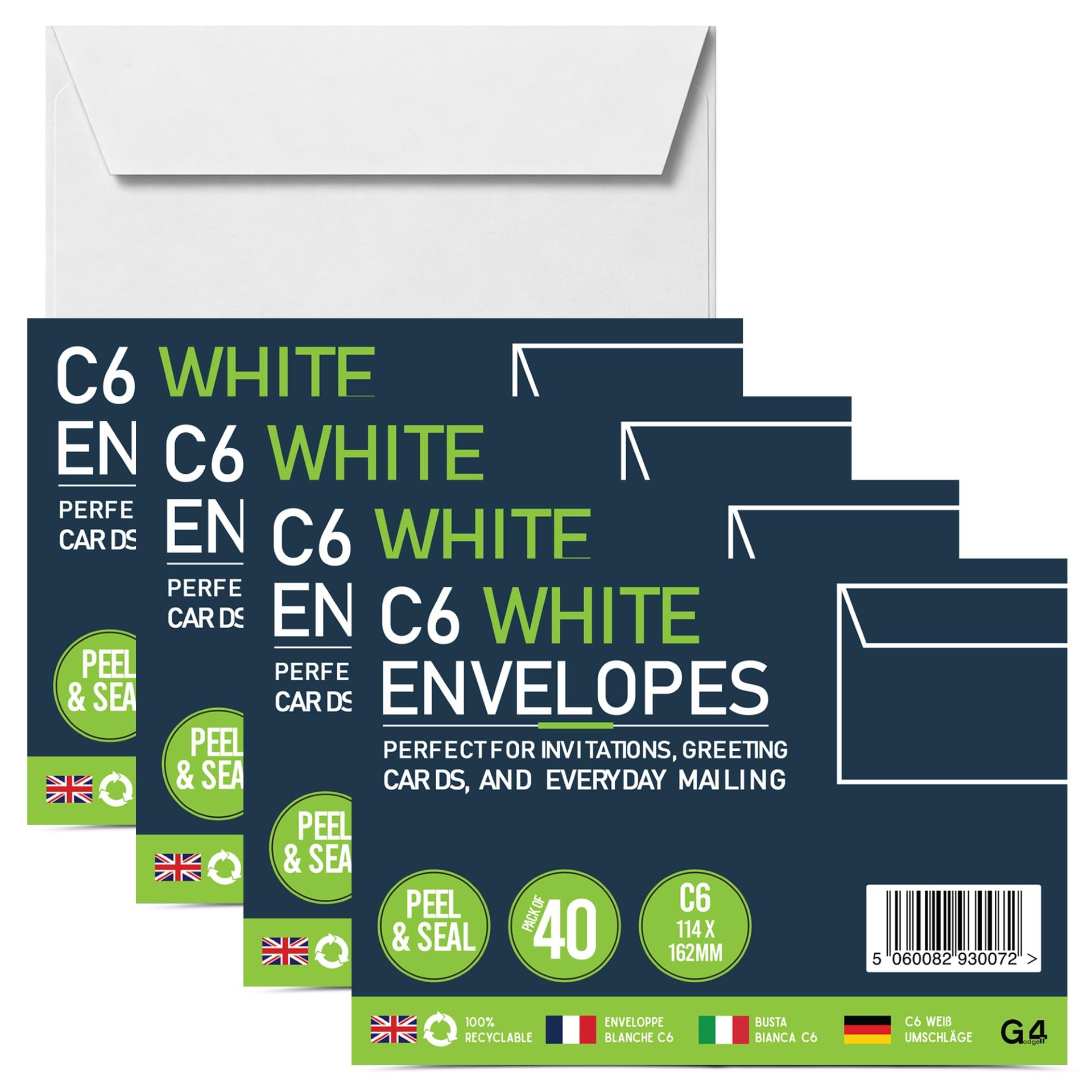 G4GADGET C6 White Envelopes Peel & Seal 160 Pack (4 x 40) – Self Seal Small Letter Envelopes, 70gsm Mailing Envelopes for Cards, Invitations, Home, Office & School Use